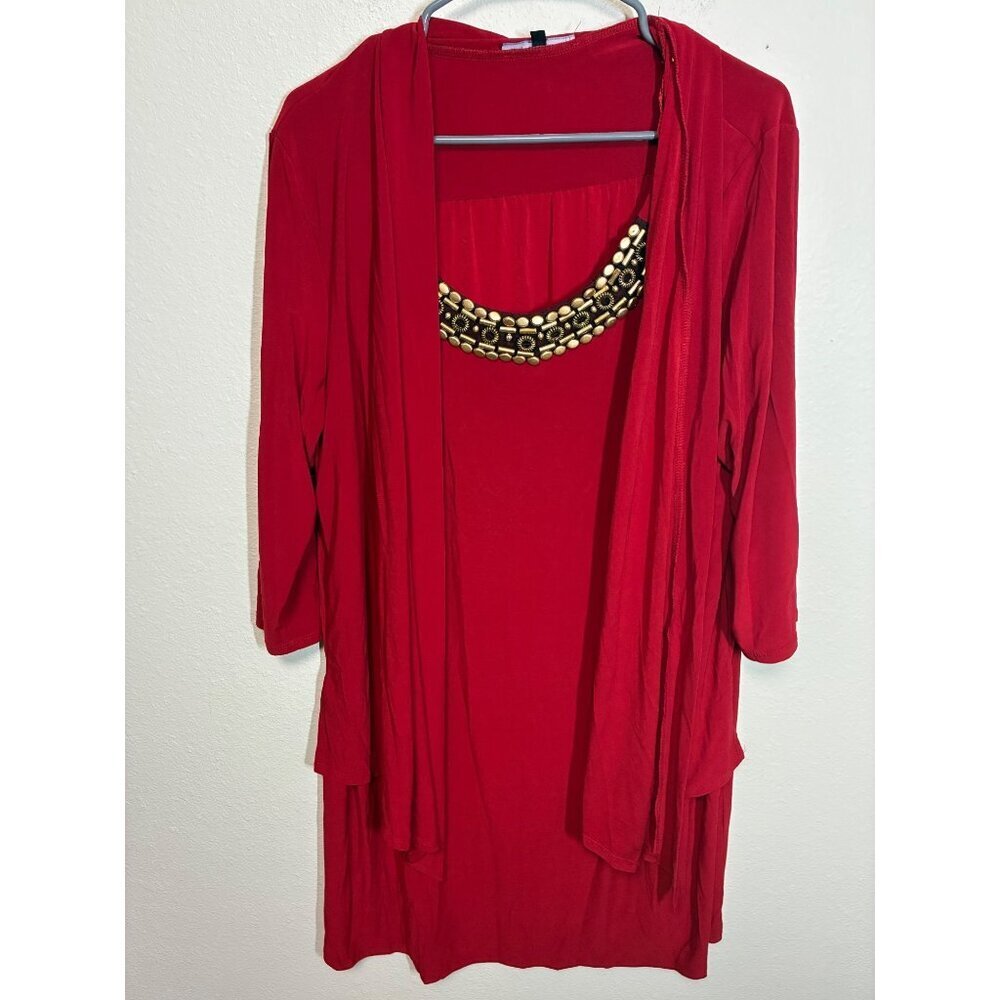 Tiana B. Beaded Dress Business Casual Office Stretchy Workwear Red Size 20W